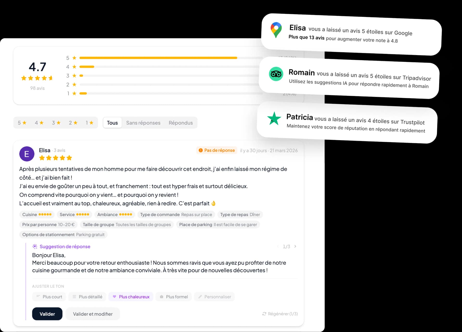 Gestion des avis
